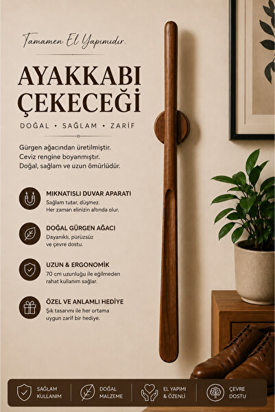 Genel Markalar Mıknatıslı Ahşap Ayakkabı Çekeceği 70 cm – El Yapımı Gürgen Ağacı