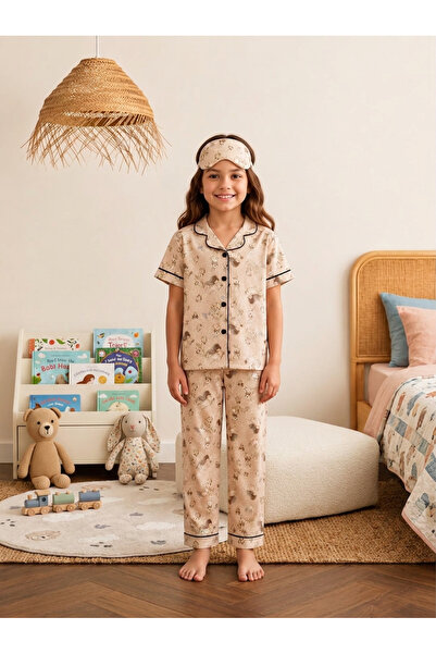 ARB Kız çocuk Pamuklu Tavşan Desenli Pijama takımı
