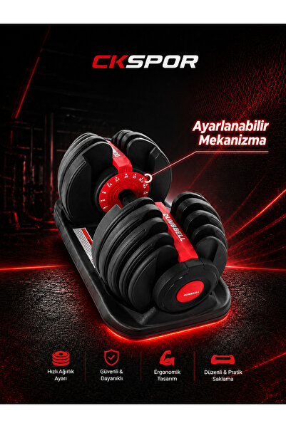 CKSpor 24 Kg Ayarlanabilir Dambıl Mekanizmalı Çok Fonksiyonlu Fitness Ağırlığı