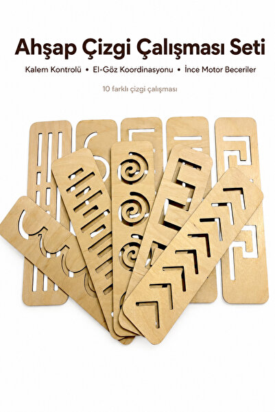 Mind of Toys Montessori Wooden Line Tracing Kit, Fine Motor Skills Development, Writing Learning, 10 Pieces Drawing Plates