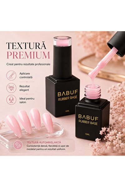BABUF Bază Rubber Roz Glazurat RB6, semi-translucidă, 15 ml