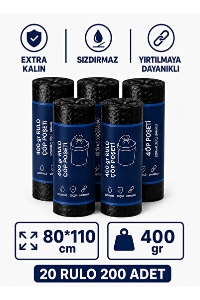 EFTAPLAST 80*110 Extra Dayanıklı Çöp Torbası 400gr (20 RULO-200 ADET)