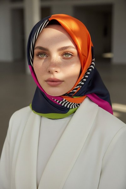 Vissona %100 Twill İpek Çizgili ve Geometrik Desenli Turuncu - Fıstık Yeşili ...