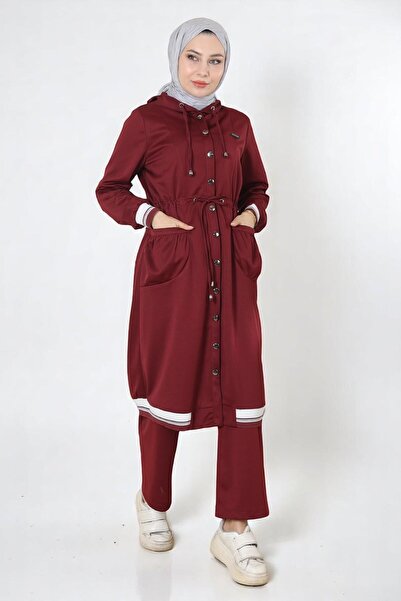 Missvalle Hooded Ribbed Set Burgundy 19196