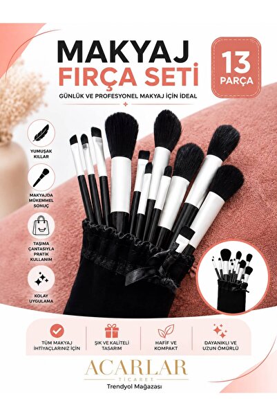 Acarlar Ticaret 13 Pcs Profesyonel Siyah Fix Makyaj Fırça Seti