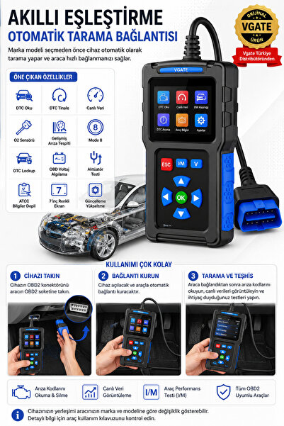 vgate icar EL Terminali OBD Arıza Tespit Cihazı Hata Kod Okuyucu ve Silici Or...