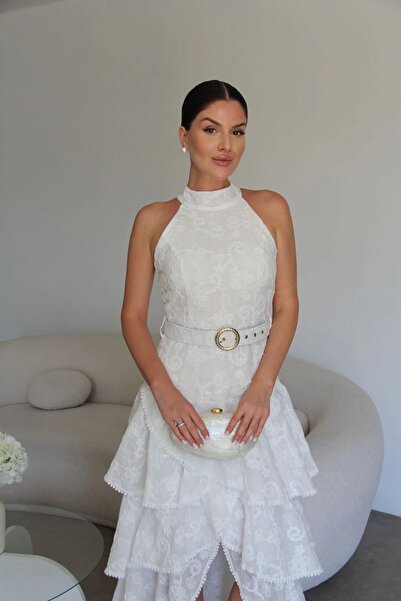 Julidress Rochie din bumbac premium, cu broderie, talie brodată și volane în ...