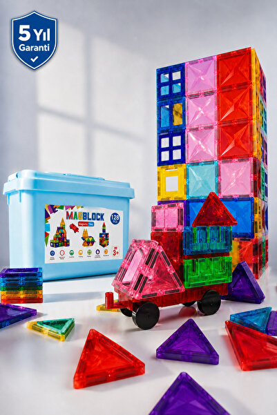 Magblock 128 Pieces of All-Magnetic Building Blocks - Toy with Storage Box - ...