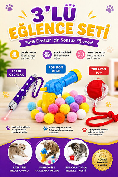 Genel Markalar Lazer Kedi Oyuncağı + Peluş Top Atan Kedi Oyuncağı + Şarjlı İn...