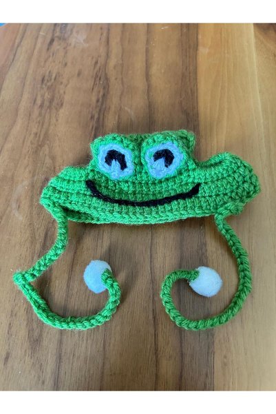 NAİLE COLLECTİON Cat Headgear with Frog Figure - Pompom - Lace-Up Cat Accessory