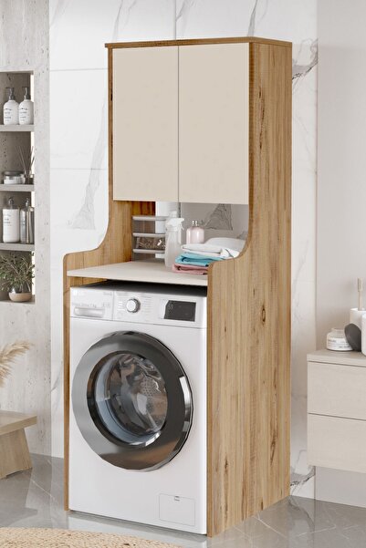 Yurupa Çamaşır Makinesi Üstü Dolabı Valen Banyo Düzenleyici Raflı Kapaklı Çok...
