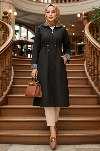 Neva Style Fermuarlı Siyah Tesettür Kap 685S