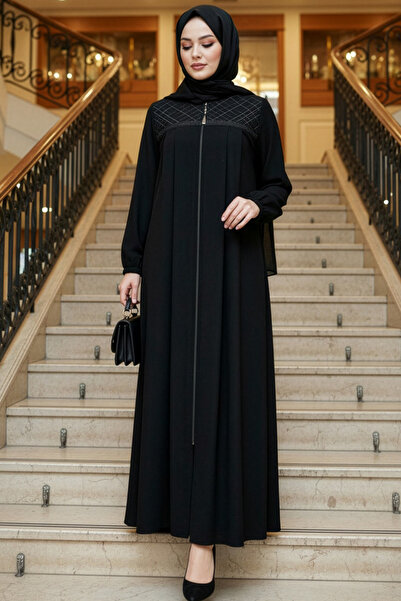 N.S NEVA STYLE Ferace negru cu fermoar, stil hijab 45313S