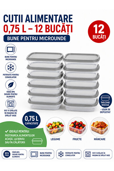 Rothoplast Set cutii 12 bucati Rotho cu Capac – 0,75 lit.