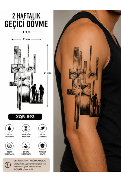 medink tattoo Gerçekçi Aslan ve Aile Model Geçici Kol Bacak Geçici Sticker Ya...