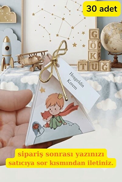 Emtory Home 30 Adet Gold İpli Küçük Prens Piramit Kutu -   Lokum Kutusu - Şek...
