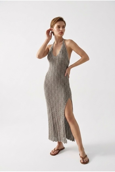 Neden Tekstil Beachwear Halter Neck Openwork Knitwear Beach Dress