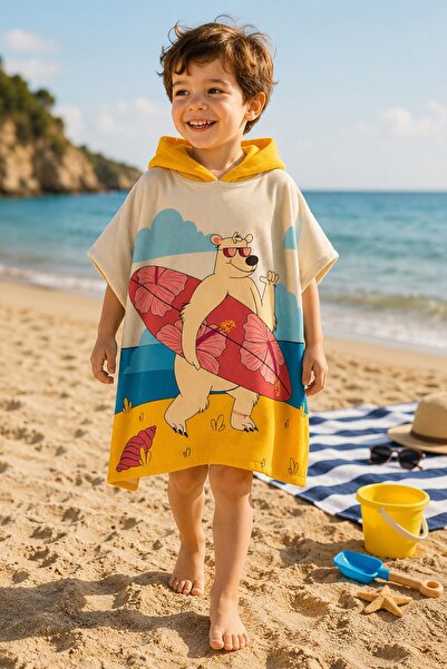 Evdek Παιδική πετσέτα παραλίας Poncho Surfer Bear