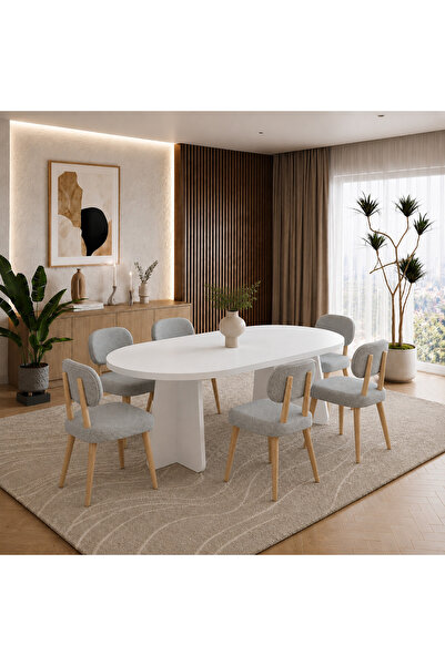 UZMHOME Bohem Masa Takımı Ahşap Masa Takımı 6 Kişilik Masa Sandalye Takımı İs...