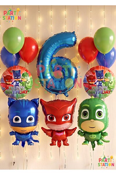 Parti Station Pijamaskeliler 6 Yaş Balon Seti Pjmasks Konsept Helyum Balon Se...