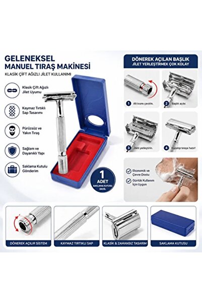 lawrenceshop Geleneksel Tıraş Aleti Manuel Tıraş Makinesi Çelik Gövdeli Klasi...