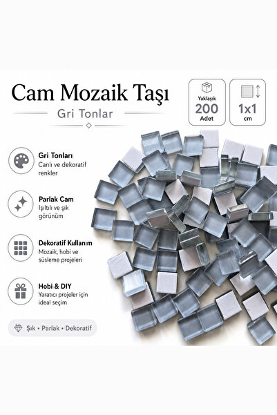 Vox Art Cam Mozaik Taşı 1*1cm 200 Adet Karışık Renkler (Gri)