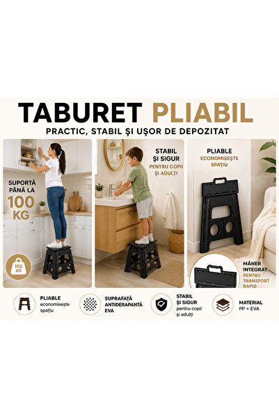 Malatec Scaun pliant, antiderapant, mâner de transport, capacitate de încărca...