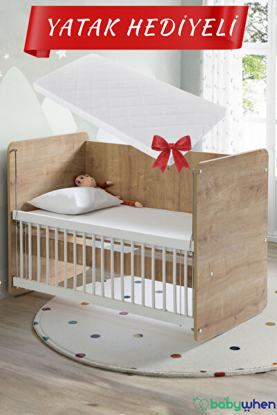 Babywhen Bebek Beşiği Ahşap Anne Yanı Sallanan Kademeli + Yatak Dahil 60x120 ...