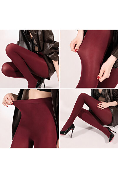 Eces Design Elegant 120D Cotton Lining Burgundy Tights W8539