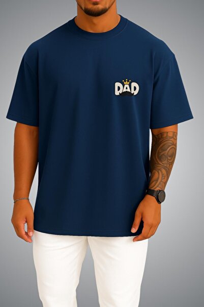 Bahriyeli Collection تي شيرت كبير الحجم مطبوع عليه King Dad Pocket للجنسين