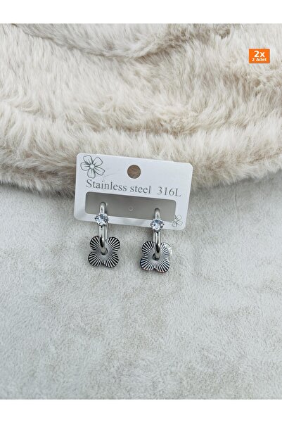 Bozhi Steel Earrings 144 Silver Sparkling Style Gold