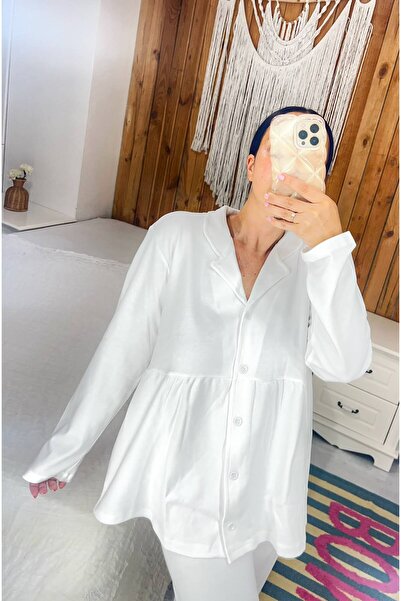 ByGamzeArman Beyaz Renk Uzun Kol Penye Pamuk Kumaş Hamile Lohusa Pijama Takım...