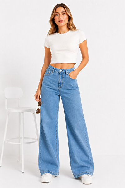 FİVA JEANS Women's High Waist Loose Wide Leg Casual Jean Denim Pants Comforta...
