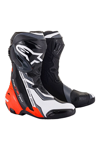Alpinestars Supertech R Korumalı Spor Motosiklet Botu Siyah Kırmızı Beyaz