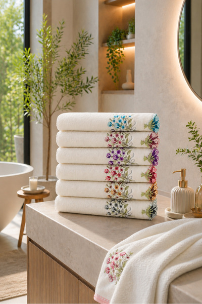 Bella Home Bukle Embroidered 50X90 cm Earring Hand Towel |   6 Pieces |   100...