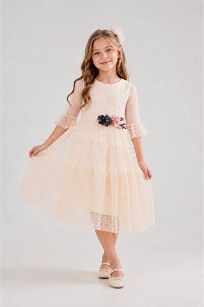 Eray Kids Rochie de seara pentru fete din dantela cu puncte si cu fundita pe ...