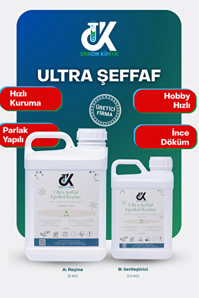 ERKON KİMYA ULTRA ŞEFFAF HIZLI Hobby Epoxy Epoksi Reçine İnce Döküm Fast 7,5kg