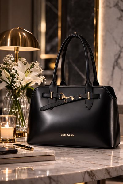dukidasoturkiye Black Gold Buckle Detail Stylish Women's Bracelet Bag Pieces |   Black Mt1544