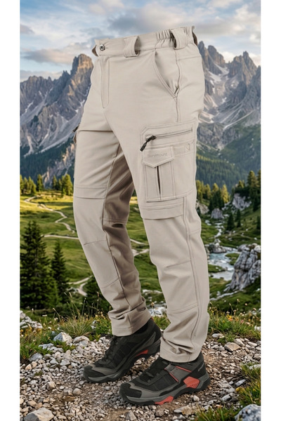 NEW MODEL! Men's Outdoor Lycra Water Repellent Beige Color Tactical Cargo Pocket Style Seasonal Trekking Pants