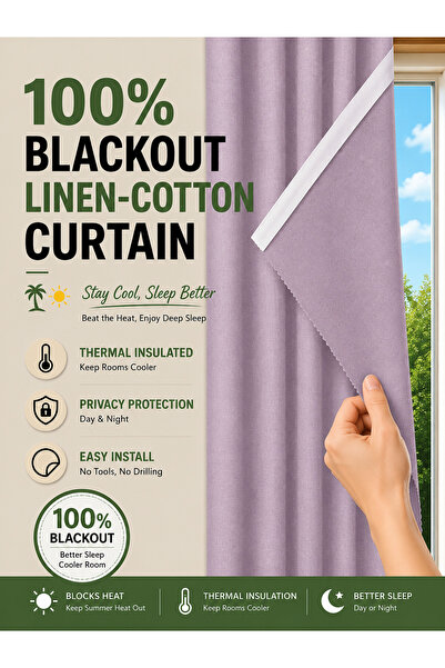 Generic Double-sided linen material, self-adhesive blackout curtains, no dril...