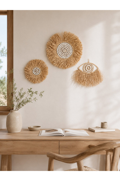 Maison Avf 3'lü Set Rafya Deniz Kabuklu Model & Tüm çap 30-50 cm & Yarım Göz