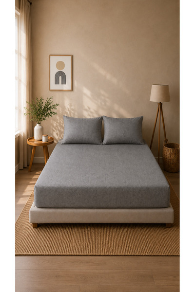Boreas Home Natural Ranforce Double Elastic Sheet and Pillowcase Set 180X200 ...