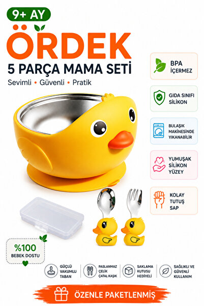 jojobebek Premium Safe Children's Vacuum Silicone Feeding Set with Chick Figu...