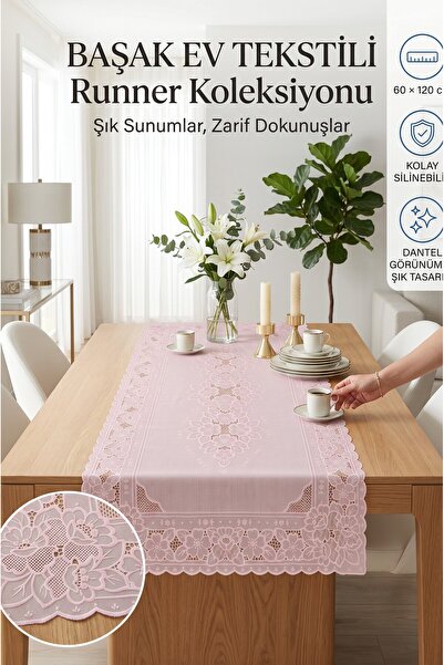 Başak Ev Tekstili 60 X 120 cm Pvc Runner and Coffee Table Top in Pink