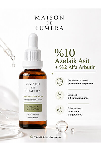 Maison De Lumera Luminous Glow Serum %10 Azelaik Asit + %2 Alfa Arbutin Aydın...