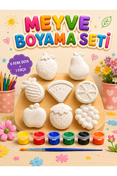 elvanhobi Mini Dekor Boyama Kiti - Fırçalı ve Boyali Hobi Seti - 3 Boya 1 Fırça