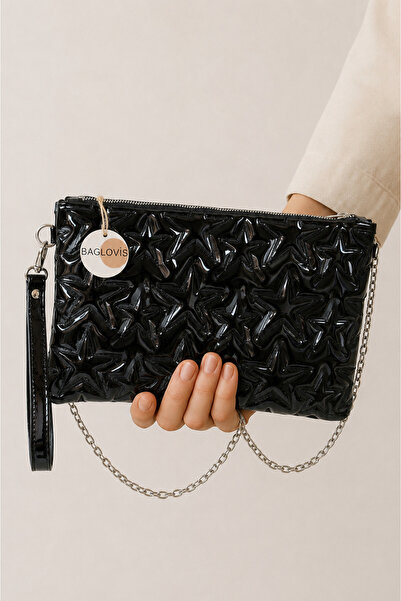 BAGLOVİS Motif Embroidered Portfolio Bag with Rope Strap Evening Dress Clutch...