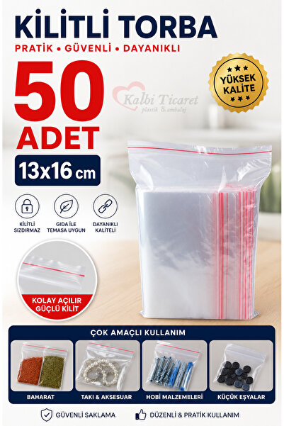 Kalbi Ticaret Kilitli Torba 13x16 Cm 50'li Kilitli Buzdolabı Poşeti Şeffaf Na...