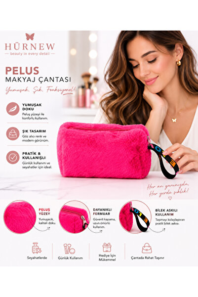 Genel Markalar HÜRNEW peluş makyaj çantası FUŞYA
