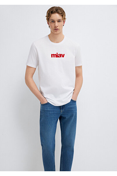 Mavi Κόκκινο Miav εμπριμέ λευκό T-shirt κανονική εφαρμογή / κανονική κοπή 067...